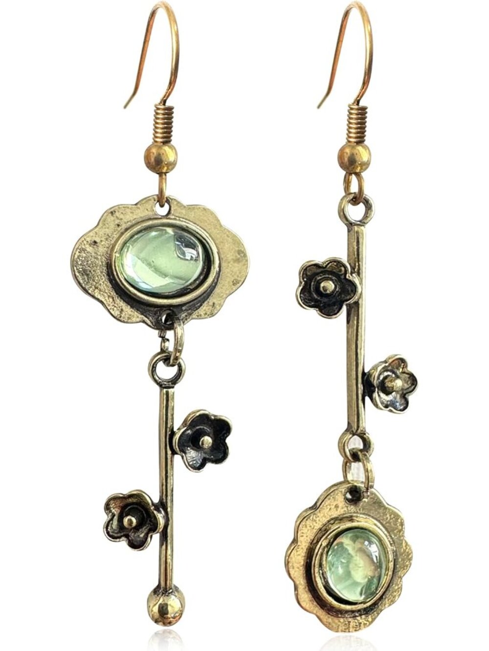 Handmade Bohemian Vintage Silver Asymmetry Plum Blossom Dangle Drop Earrings Dai